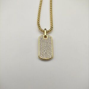 David Yurman Gold Chain with Silver Pave Dog Tag